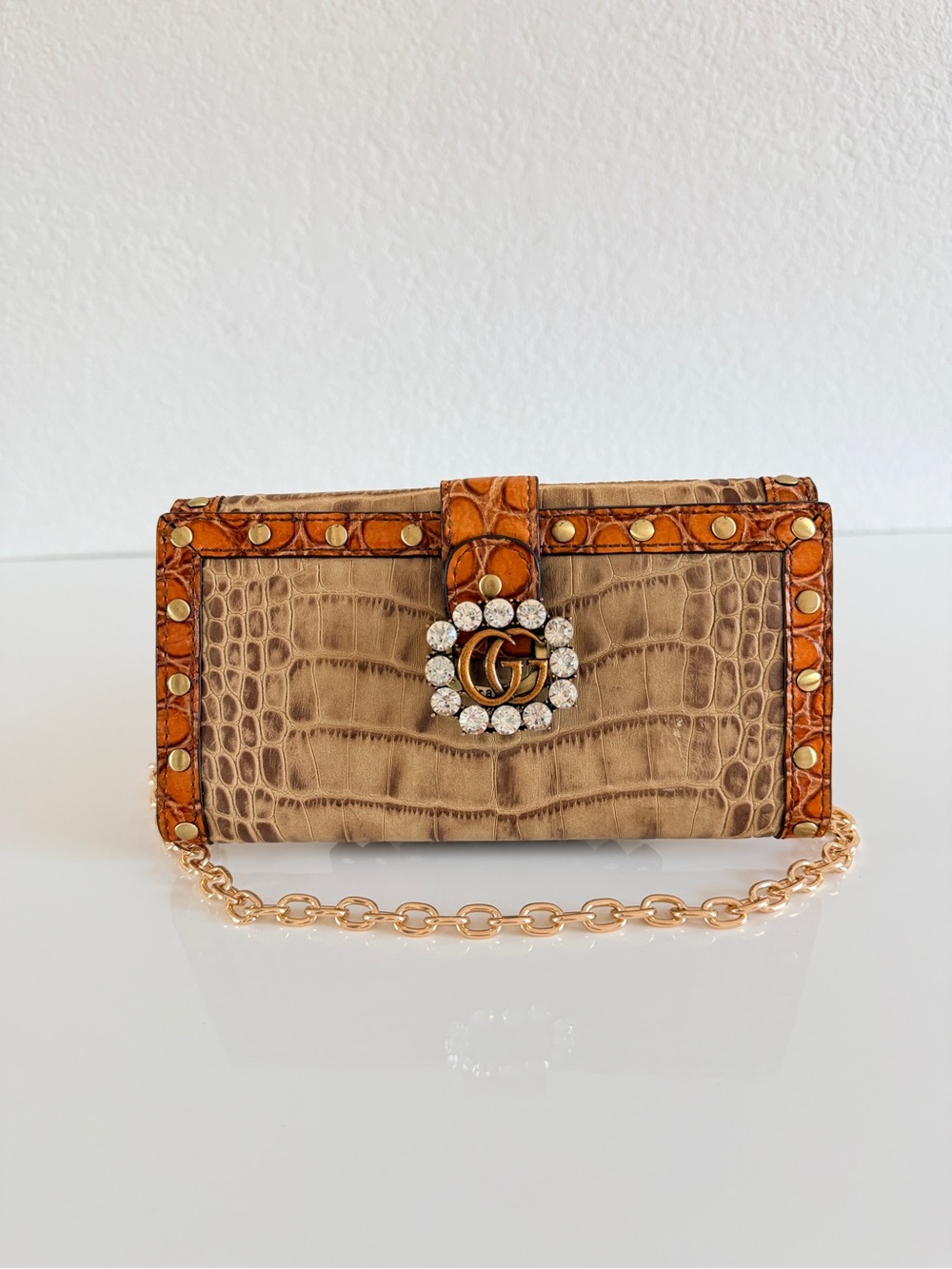 Croc-Embossed GG Crystal wallet bag